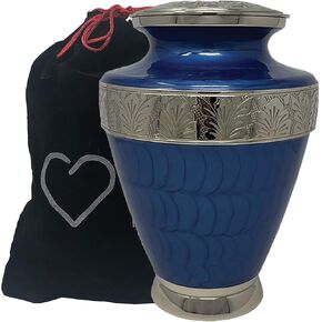 Ocean Peal Blue Adult Cremation - Full Size Adult Cremation Urn - Blue Urn - Momentful Life - Solid Brass (Not Custom Engraved)