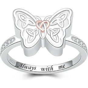 925 Sterling Silver Butterfly Dragonfly Cremation Urn Ring for Ashes Celtic Knot Keepsake Memorial Locket Urns Rings for Women