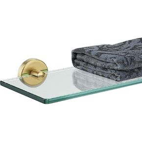 JQK Small Floating Glass Shelves Gold, 4 Inch Display Ledges for Wall, Mini Decor, Living Room Bedroom Bathroom, Tempered Glass Shower Storage, 2 Pack, TGS101L4-BG-P2