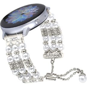 FitTurn Beaded Bracelet Compatible with Garmin Venu/Venu Sq/Venu Sq Music/Venu 2 Plus Band, Quick Release Straps 20MM Adjustable Crystal Beads Handmade Pearl Band Jewelry Wristband for Women Girl