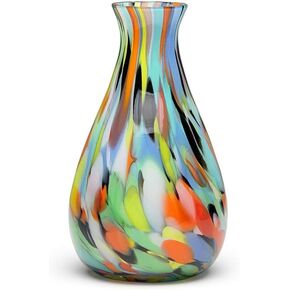 Cá d'Oro Small Colored Glass Vase Confetti Effect Hand Blown Murano-Style Art Glass for Flower, Room Decoration and Centerpiece - Model Nº 66
