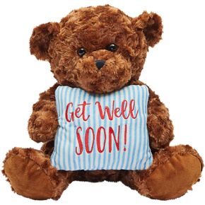 BLUE PANDA Get Well Soon Bear Plush Pillow, Get Well Soon Bear for Kids, Adults (Dark Brown, 14 in)