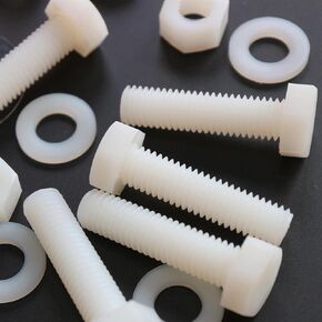 20x Natural Colour Nylon, Hex Head, M10 x 40mm, Plastic Nuts and Bolts, Washers, Hexagon, Nylon, 25/64 x 1 37/64