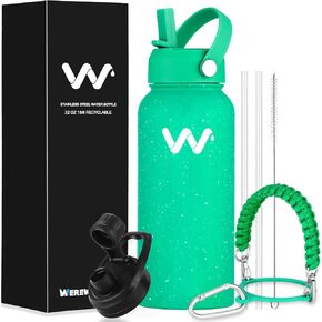 WEREWOLVES Personalized Insulated Water Bottle with Paracord Handle Straw Lid & Spout Lid, Vacuum Stainless Steel Wide Mouth Water Bottle for Adults 24 oz, 32 oz, 40 oz