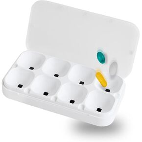 DEFI Smart Pillbox, Large, 8 Slots, Pill Organizer, Portable, Bluetooth, Easy to use, selfcare, with Alarm, Sound & Light, Daily, Compact Medicine Holder for Vitamins, Supplements, Free Reminder app.