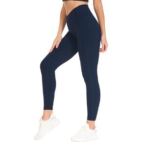 THE GYM PEOPLE Women's Cross Waist Workout Leggings Tummy Control High Waisted Athletic Yoga Pants with Pockets in Kuwait