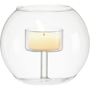 WAYUTO Glass Tealight Candle Holder Clear Round Votive Candle Holders Cylinder Tea Light Holder with Candle Floating Candle Stand for Mantel Bathroom Engagement Wedding Party Decor 4.3 * 3.7Inch