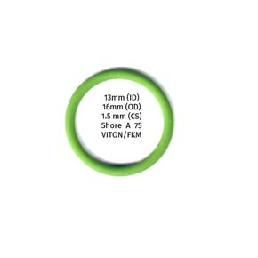 M1.5x13 Viton O-Ring, 75A Durometer, Round, Green Viton, 13 mm ID, 16 mm OD, 1.5 mm Width (Pack of 25)