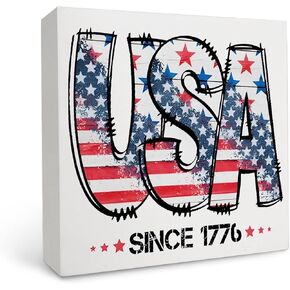 OFlich 4th of July Decorations for Home - USA Since 1776 Patriotic Wood Box Signs Desk Decor, Patriotic Decorations Decor, Independence Day Decorations, American Flag Decor, Patriotic Signs 5x5 Inch