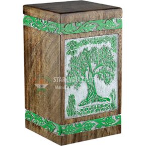 STAR INDIA CRAFT SIC Rosewood Hand Engraved Urn for Human Ashes Adult Female & Male or Pets, Peaceful Funeral Keepsake Decorative Wooden Box, Burial Cremation Urn, Size: 6.25 x 6.25 x 11.25 inches,