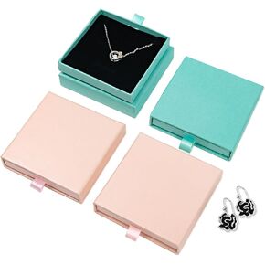 4 PCS Jewelry Gift Box Small Cardboard Jewelry Boxes with Lids Gift Case Black Sponge Gift Box for Bracelets,Necklaces,Jewelry,Earrings (Blue and Pink)