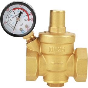 DN25 Water Pressure Regulator, 1 inch Brass Pressure Regulator Valve Adjustable Water Pressure Reducing Regulator Reducer and Gauge Meter