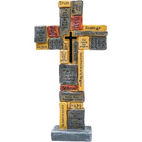 Cross Sculpture with Christian Words and Sayings, Table Stand Cross Decor, Resin Christian Crosses Decor, Decoration Gifts for Home Office Table Desk Church 12 × 6 Inch