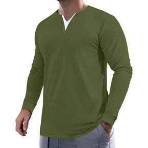 MorwenVeo Men's V Neck Long Sleeve Shirts Casual Henley Fashion Soft T-Shirts Slim Fit Muscle Tee Shirt