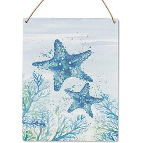 Ocean Starfish Decor - Coastal Wall Art - Coastal Decor Wood Hanging Sign - Beach House Living Room Reading Room Bathroom Wooden Slogan Hanging Sign 8x10 Inch