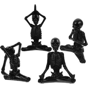 4 Pcs Yoga Skeletons Statue Set Resin Skeleton Yoga Figurines for Home Decor Zen Spiritual Meditation Sculptures Skull Figurine Halloween Skeleton Statue Table Decor in Kuwait