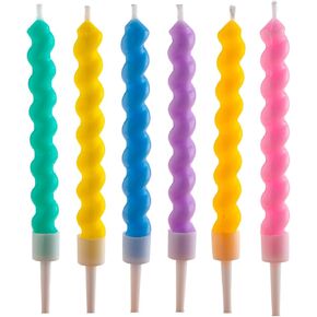 dekora - Pack of 6 x 10cm Tall Twisted Birthday Candles | Pastel Colours| Pink, Mauve, Orange, Blue, Yellow and Green | Ideal for Memorable Parties