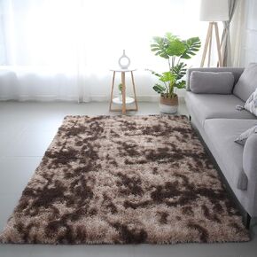 Luxury Fluffy Area Rugs, Super Soft Shaggy 4x6 Feet Rug for Bedroom Living Room, Upgrade Anti-Skid Durable Tie-Dyed Indoor Grey Carpets