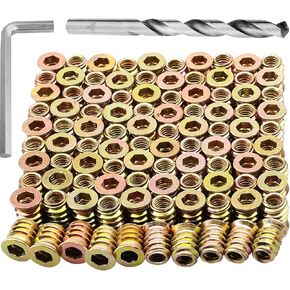 100Pcs Anwenk M6x15mm Furniture Screw in Nut Threaded Wood Inserts Bolt Fastener Connector Hex Socket Drive for Wood Furniture Assortment-Metric M6 (with Hex Spanner & Twist Drill)