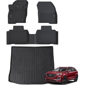 Floor Mats & Cargo Liner for 2022 2023 2024 Jeep Wagoneer (8 Passenger Model) with 2nd Row Bench Seat All Weather Protection TPE Rubber Full Set Automotive Mat Accessories, Black