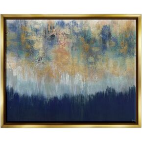 Stupell Industries Abstract Gold Blue Textured Surface Painting, Design by Third and Wall, Black Floater Framed, 16 x 20