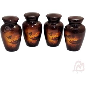 Keepsake Urn Set of 4 – Beautiful Brown Butterfly Keepsake Cremation Urn for Human Ashes with Velvet Box & 4 Velvet Bag-Mini Keepsake Urn - Affordable Keepsake Urn (3 cu.in)