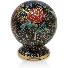 Keepsake Butterflies on Rose Floral Globe Style Cremation Urn - 100% Handcrafted Adult Funeral Urn - Solid Affordable Large Urn for Human Ashes, (White)