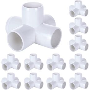 12Pack 5 Way PVC Fitting 1 Inch PVC Elbow PVC Pipe Connectors, Furniture Grade PVC Corner Fittings for DIY PVC Shelf, PVC Structures, PVC Greenhouse, PVC Frame, Fit for 1 inch SCH40 PVC Pipe, White