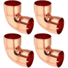 PATIKIL 1 1/8" ID 1mm Thick Elbow Copper Fitting, 4pcs 99.9% Pure Copper Pipe Fitting 90 Degree Short Radius Tube Connector Sweat Solder HVAC Refrigeration