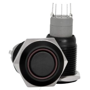 JacobsParts Latching Maintained Pushbutton ON/Off Switch Black Aluminum Metal with Blue LED fits 3/4" (19mm) Diameter Panel Cutout Hole