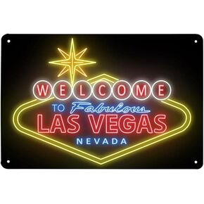 علامة ترحيب من Hohappyme Cinema Neon Metal Sign Vegas للديكور الغربي، علامة معدنية قديمة، علامة فنية جدارية عتيقة، علامة هدية مقاس 12 × 8 بوصة، أحمر