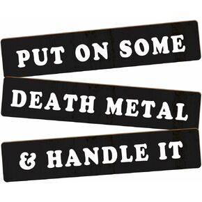 3 Pcs Wooden Hang Tag-Put On Some Death Metal & Handle It - Modern Gothic Wall Art, Office & Home Wall Wooden Plaque Decor-Please note：The connection order is wrong, you can disassemble and reconnect！