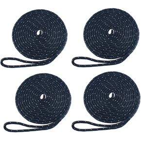 Amarine made 5/8 Inch 20 FT Reflective Double Braid Nylon Dockline Dock Line Mooring Rope Double Braided Dock Rope Working Load Limit: 1540 lbs Breaking Strength: 7,700 lbs (4PCS)