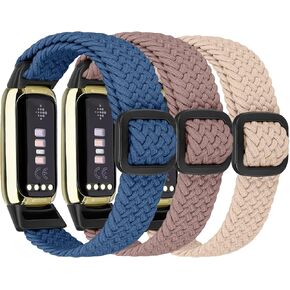Elastic Braided Solo Loop Band Compatible with Fitbit Luxe, Stretchy Straps Nylon Sport Wristband for Women Men, 3 Packs