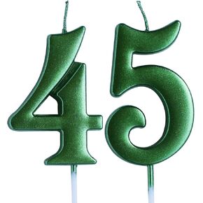 Green 45th Birthday Candle, Number 45 Years Old Candles Cake Topper, Woman Or Man Party Decorations, Supplies