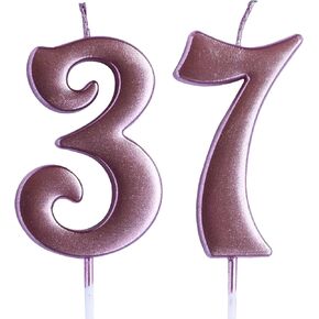 Rose 37th Birthday Candle, Number 37 Years Old Candles Cake Topper, Woman Or Man Party Decorations, Supplies