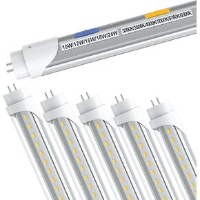 T8 T12 LED Tube Light Bulbs 4 Foot, 5 Power(10W-24W)& 6CCT(3000K-6500K) All in 1, Plug & Play or Ballast Bypass, T8 4ft Fluorescent Tube Replacement, Durable Type A+B Light Tube, ETL DLC (6Pack)
