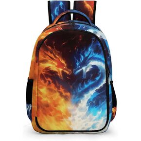 Dragon Backpack for Kids Boys Girls, Cool Ice and Fire Backpack, Cool Dragon Battle School Backpack, Water Resistant Daypack Backpack for Elementary Middle High School Students, 16.5 Inch
