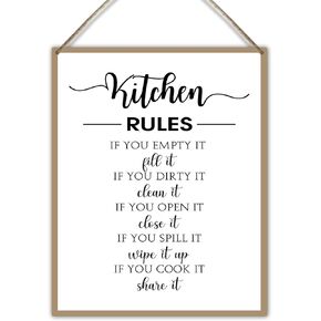 Kitchen Decor Sign Wall Hanging Plaque, Kitchen Rules - Dining Room Sign for Home Office Restaurant Door Shelf Decor Wall Art, Housewarming Gift New Home for Farmhouse Wife Mom Women -a05
