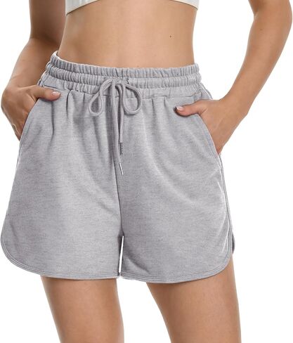 Womens Casual Sweat Shorts Curvy Hem Summer Cotton Lounge Shorts Drawstring Jersey Athletic Workout Shorts with Pockets in Saudi Arabia