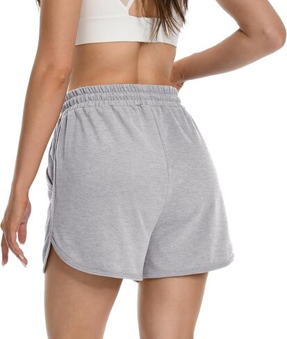 Womens Casual Sweat Shorts Curvy Hem Summer Cotton Lounge Shorts Drawstring Jersey Athletic Workout Shorts with Pockets in Saudi Arabia