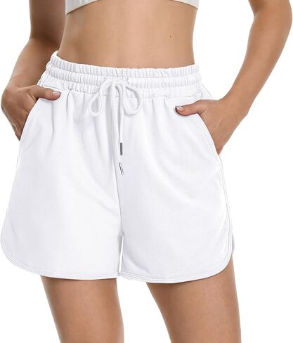 Womens Casual Sweat Shorts Curvy Hem Summer Cotton Lounge Shorts Drawstring Jersey Athletic Workout Shorts with Pockets in Saudi Arabia