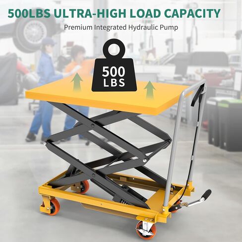 YITAHOME 500 lbs Capacity Hydraulic Lift Table Cart, Adjustable 11.4" to 42.5" in Height Double Scissor Lift Table with Locking Wheels for Material Handling and Transportation in Saudi Arabia