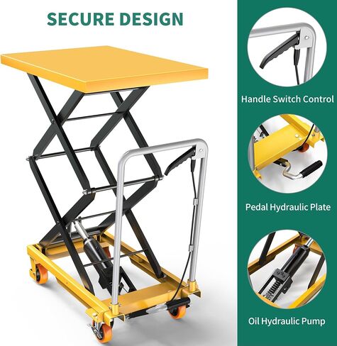 YITAHOME 500 lbs Capacity Hydraulic Lift Table Cart, Adjustable 11.4" to 42.5" in Height Double Scissor Lift Table with Locking Wheels for Material Handling and Transportation in Saudi Arabia