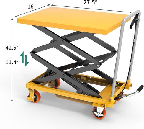 YITAHOME 500 lbs Capacity Hydraulic Lift Table Cart, Adjustable 11.4" to 42.5" in Height Double Scissor Lift Table with Locking Wheels for Material Handling and Transportation in Saudi Arabia