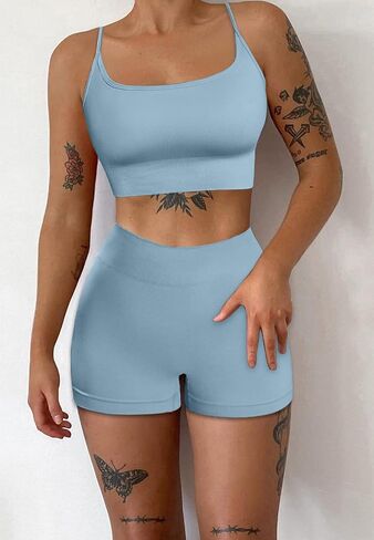 Women 2 Piece Workout Set Seamless Sport Bra High Waist Butt Lifting Sport Short Leggings Gmy Outfits. in Saudi Arabia