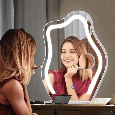 nianfeng Vanity Mirror with Lights for Desk, Light Up Mirror for Makeup, LED Cloud Mirror with 10x Magnification for Dorm, Bedroom, Tabletop, Girls, Women, Aesthetic, White. in Saudi Arabia