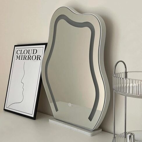 nianfeng Vanity Mirror with Lights for Desk, Light Up Mirror for Makeup, LED Cloud Mirror with 10x Magnification for Dorm, Bedroom, Tabletop, Girls, Women, Aesthetic, White. in Saudi Arabia