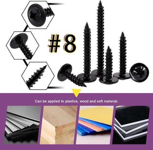 340 قطعة من Swpeet 6 مقاسات #8 × 1/2 بوصة، 5/8 بوصة، 3/4 بوصة، 1 بوصة، 1-1/4 بوصة، 1-1/2 بوصة مجموعة متنوعة من براغي خشبية برأس تروس معدلة من فيليبس، فولاذ فوسفات أسود مسامير التنصت على الصفائح المعدنية مسامير الحفر الذاتي in Saudi Arabia