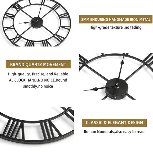 Large Wall Clock for Living Room Decor - 40CM Silent Non-Ticking Metal Wall Clocks Battery Operated, Vintage Decorative Modern Wall Clock for Bedroom, Kitchen, Office, Farmhouse Decor in Saudi Arabia